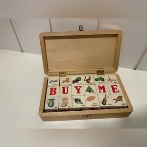 Vintage Wooden Picture Cubes Alphabet Set